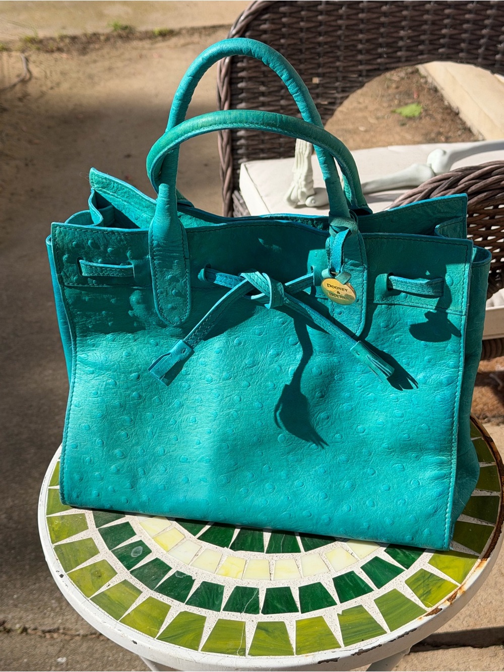 Dooney & Bourke Turquoise Ostrich-Texture Tote